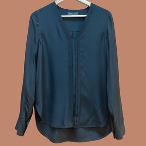 VINCE Black Picot-edge Silk V-neck Blouse - S